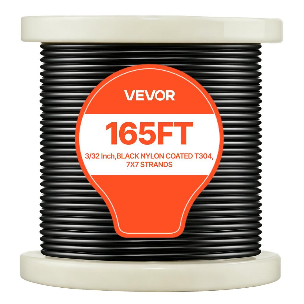 VEVOR 2.38 mm Wire Rope Kit, 50.3 m Length, 304 Stainless Steel Wire Cable, 2 kN Breaking Strength, 7 x 7 Strands Construction