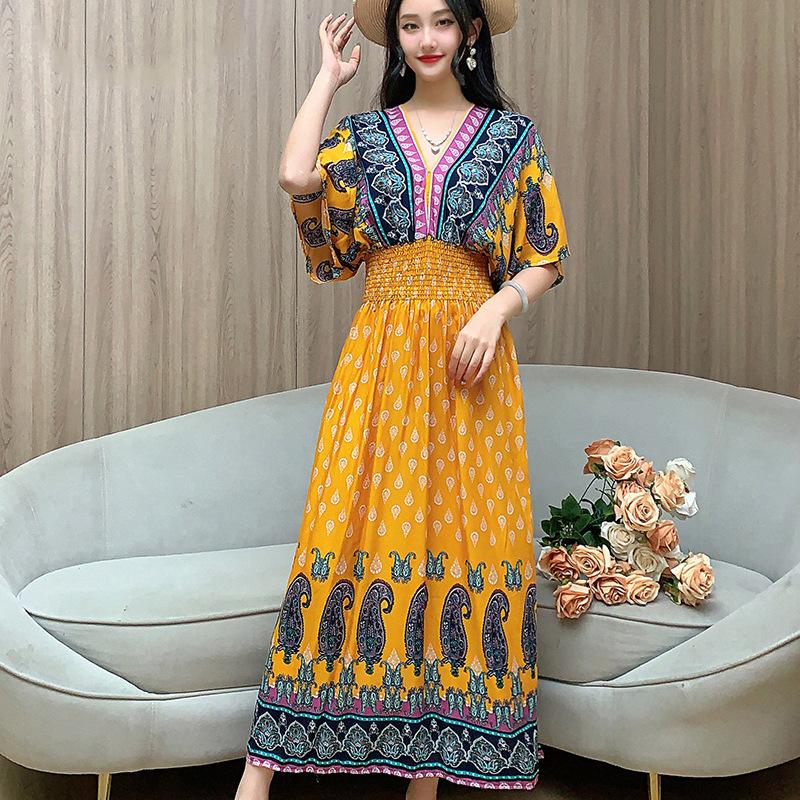 Женское повседневное платье с цветочным принтом и V-образным вырезом, неровный тон, повседневное, с круглым вырезом, длинное