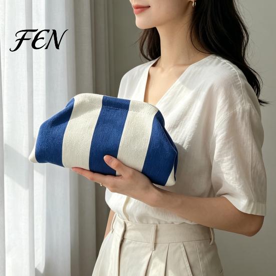 Toiletry Storage Bag Women Woven Striped Clutch Purse, Large Capacity Kiss Lock Organizer Pouch Cosmetic Pouch, Summer Beach Vacation Evening Dumpling