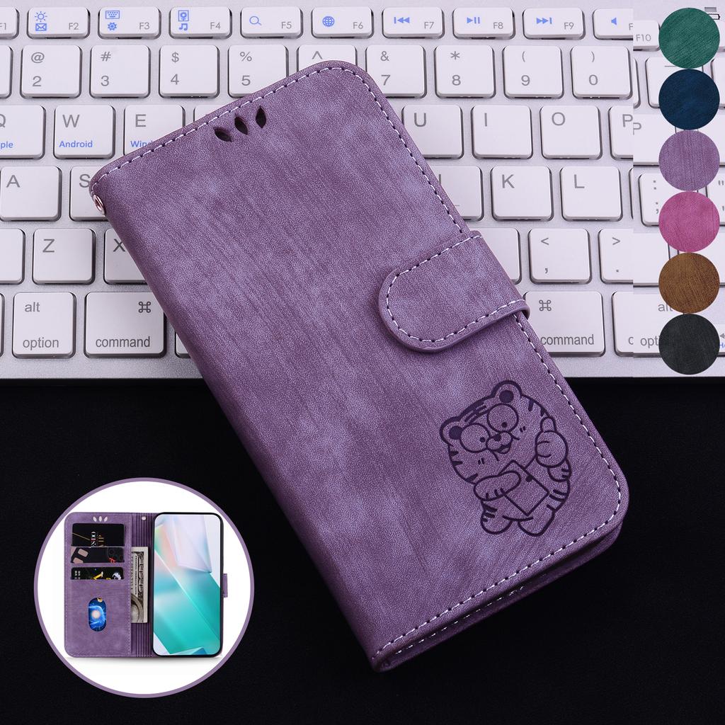 Retro Lovely Tiger Leather Case For Huawei Honor X60i X6B X9B X8B X7B Honor200 Nova12 Kickstand Wallet Card Slots Book Cover For Huawei Honor90 9X 7A
