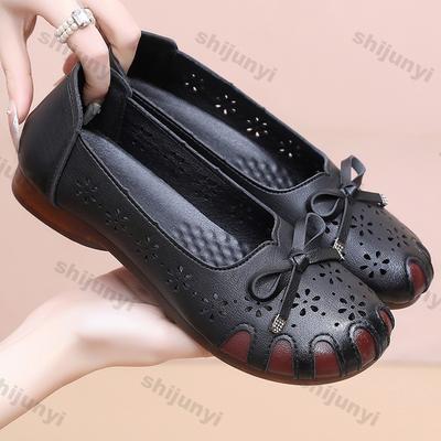 Женские сандалии 2025 Лето Новые Полые Дышащие Мягкая Подошва Нескользящие Повседневные Туфли Легкие Удобные Балетки с Бантом