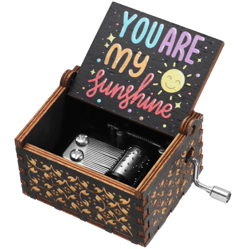 Wooden Birthday Black Laser Engraved Hand-Cranked You Are My Sunshine Music Box Musical Boxes