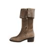2025 autumn and winter new stacking boots medium tube thick heel knight boots pleated western cowboy boots but knee boots women