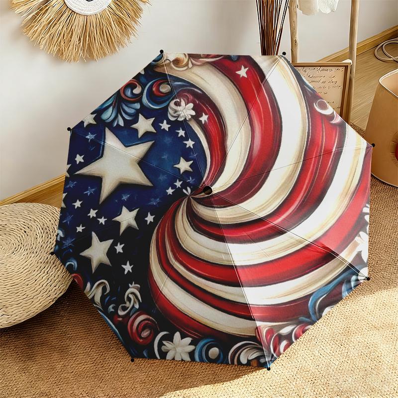1pc American flag Umbrella Portable Folding Umbrella Iron Frame Hole Bone Structure Outdoor Home Umbrella