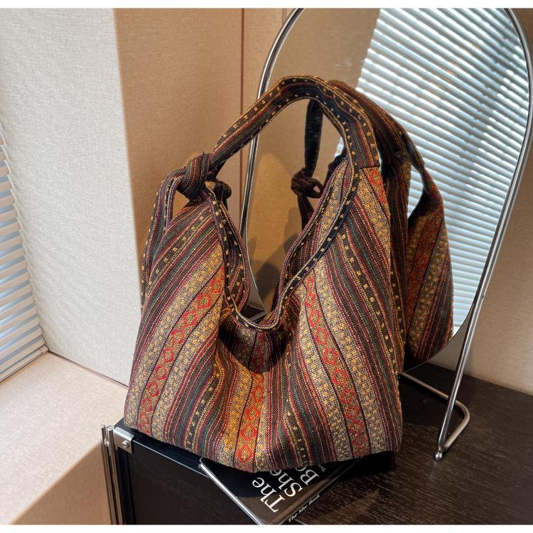 Винтажная полосатая холщовая сумка через плечо - Большая вместимость, Женская модная кроссбоди