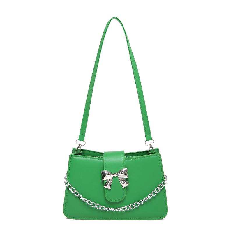 Сумка через плечо с бантом и цепочкой в иностранном стиле, женская, весна-лето, новая модная корейская версия, универсальная однотонная сумка с нишевой текстурой