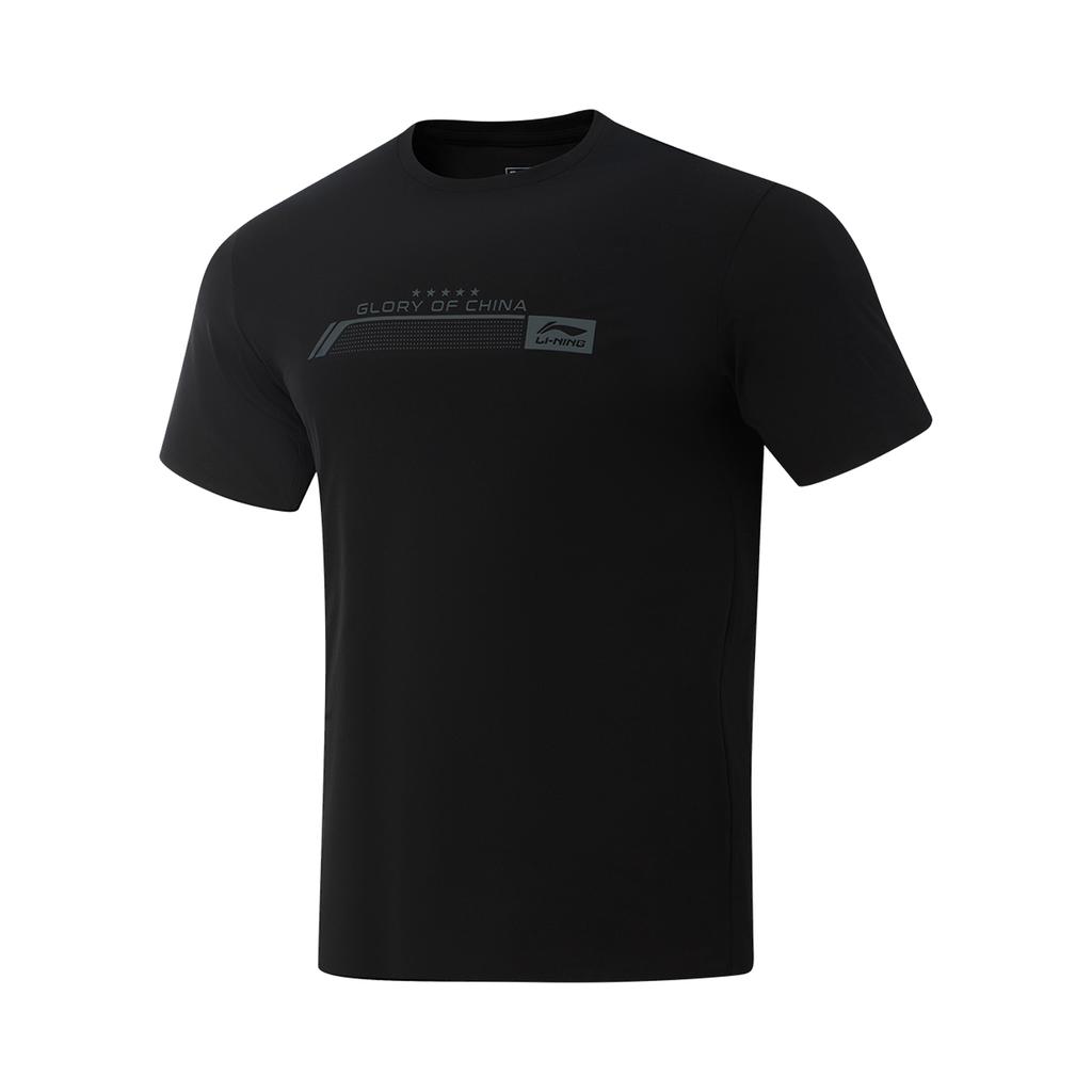 Мужские футболки Li Ning Черные с круглым вырезом Умеренный прямой крой ATSV693-3