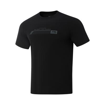 Li Ning Glory Series Спортивная Мода Универсальная Повседневная Дышащая Футболка с Круглым Вырезом и Логотипом с Коротким Рукавом Мужские Топы Черный ATSV693-3