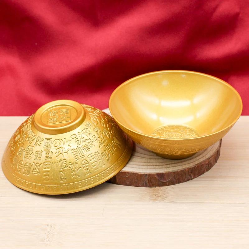 Golden Blessing Bowl Spiritual Decorative FuOrnaments Wealth Attracting Desktop Decoration Good Luck Bringer for Home Collection