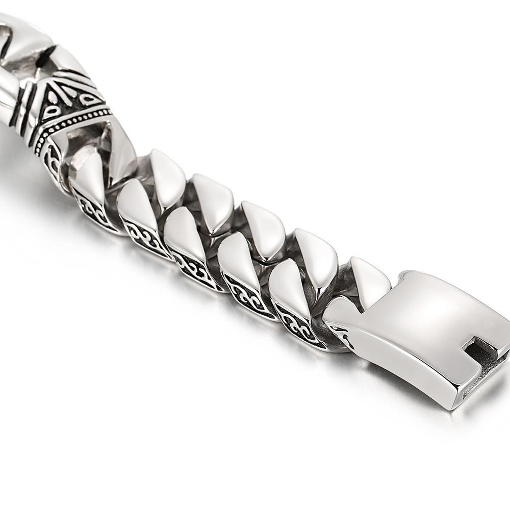 Heavy Stainless Steel Man Bracelet Homme 18MM Curb Link Chain Men's Bracelets for Men On Hand Bands Totem Viking Jewelry