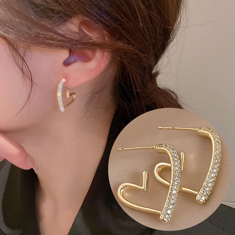 925 Silver Needle Korean Fashion Big Crystal Heart Earrings For Women Jewelry Trending New Luxury Women's Zircon Earrings