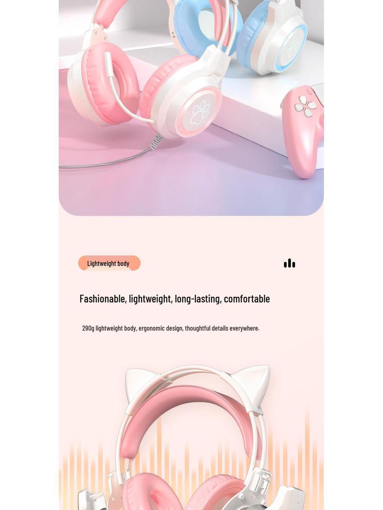 Cat Ear Luminous Wired Gaming Headset for E-Sports