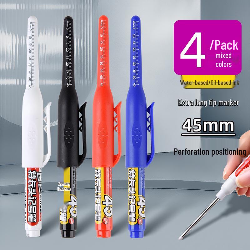 Extra-Long Tip White Oil-Based Marker: Durable, Non-Fading, Deep-Hole Pen for Construction.