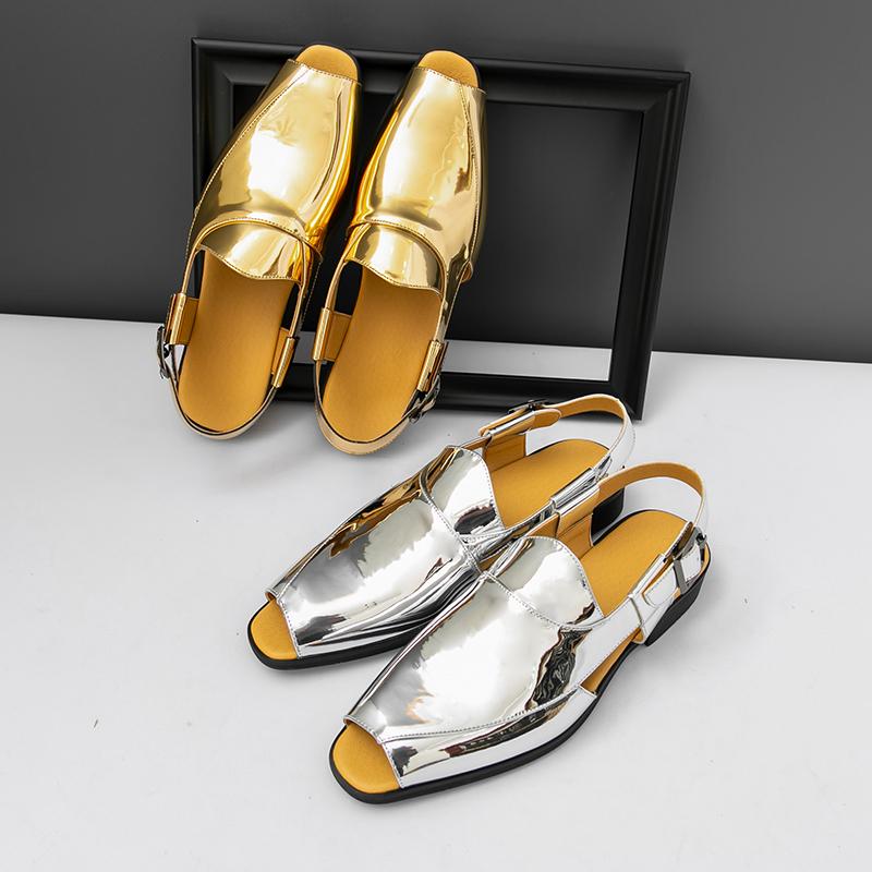 Fashion Summer Men Business Sandals Gold and Silver Casual Comfortable Driving Trip Beach Shoes Outdoor Sandals Men Size 38-46