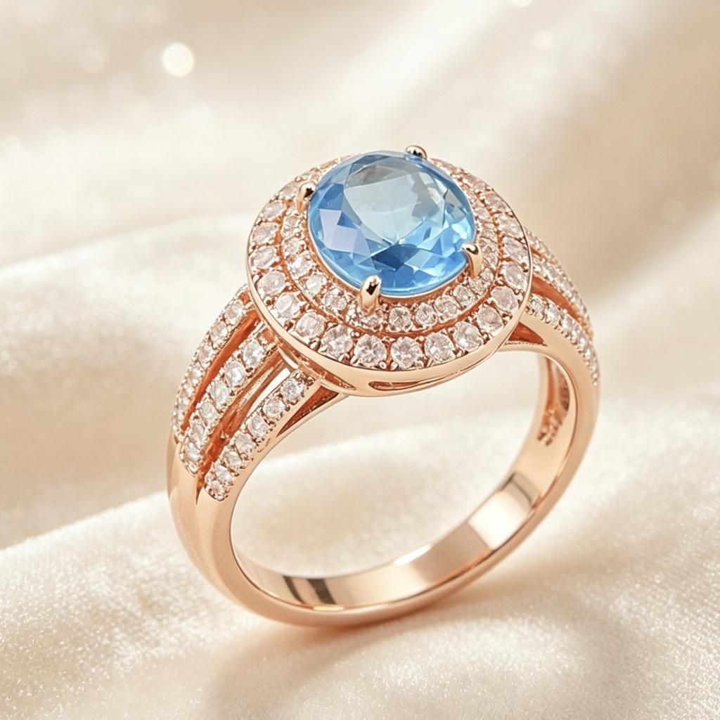 Gold Color Ring for Women Fashion Party Daily Versatile Luxury Wedding Inlaid Shiny Blue CZ Elegant Accessories Jewelry