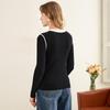 TUHUANG Women's 100% Wool Color-Block Ribbed Slim Fit Base Layer Sweater