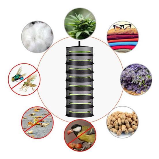 60 см 2/4/6/8 слоев сетка для сушки трав с S-образным крючком, складная корзина для сушки растений с застежкой-молнией, прочная сетка для сушки растений для использования в помещении и на открытом воздухе