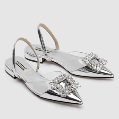 Модные новые дизайнерские сандалии Женские Летние Новые Сандалии-стилеты с квадратной пряжкой, бусинами и острым носком, с ремешком сзади и высоким каблуком для дам