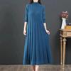 Women's Fashion Spring Fall Solid Color Print Long Sleeve Half Turtleneck Loose Waistline Casual Dresses