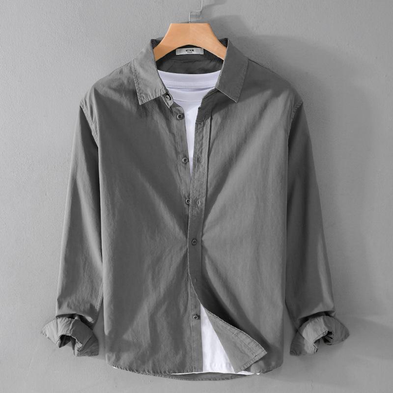 100% чистый хлопок мужская рубашка с длинным рукавом повседневная простая стильная универсальная однотонная рубашка с воротником-лацкан повседневная рубашка базовые мужские топы