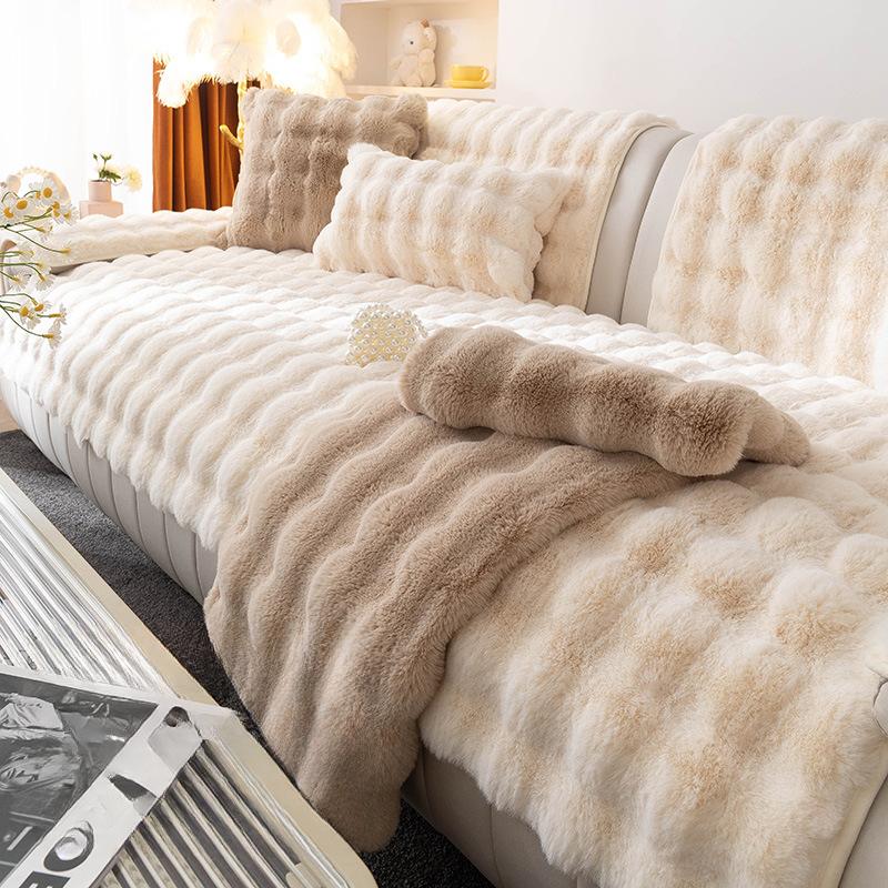 Plush Sofa Cushion Thickened Fleece Cushion Non-Slip Leather Sofa Cover High-End Nordic Simple Winter