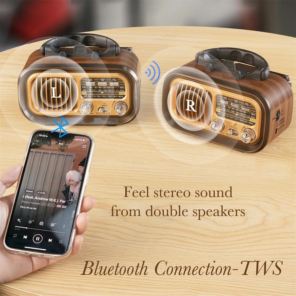 Солнечные панели AM FM портативный стереодинамик Bluetooth-совместимый динамик радио USB перезаряжаемый винтажный 3-диапазонный большой настраиваемый радиоприемник