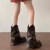 Fashion 2024 Autumn Women's Knee High Boots Western Round Toe Long Boots Women Western Shoes Chunky Heel Platform Women