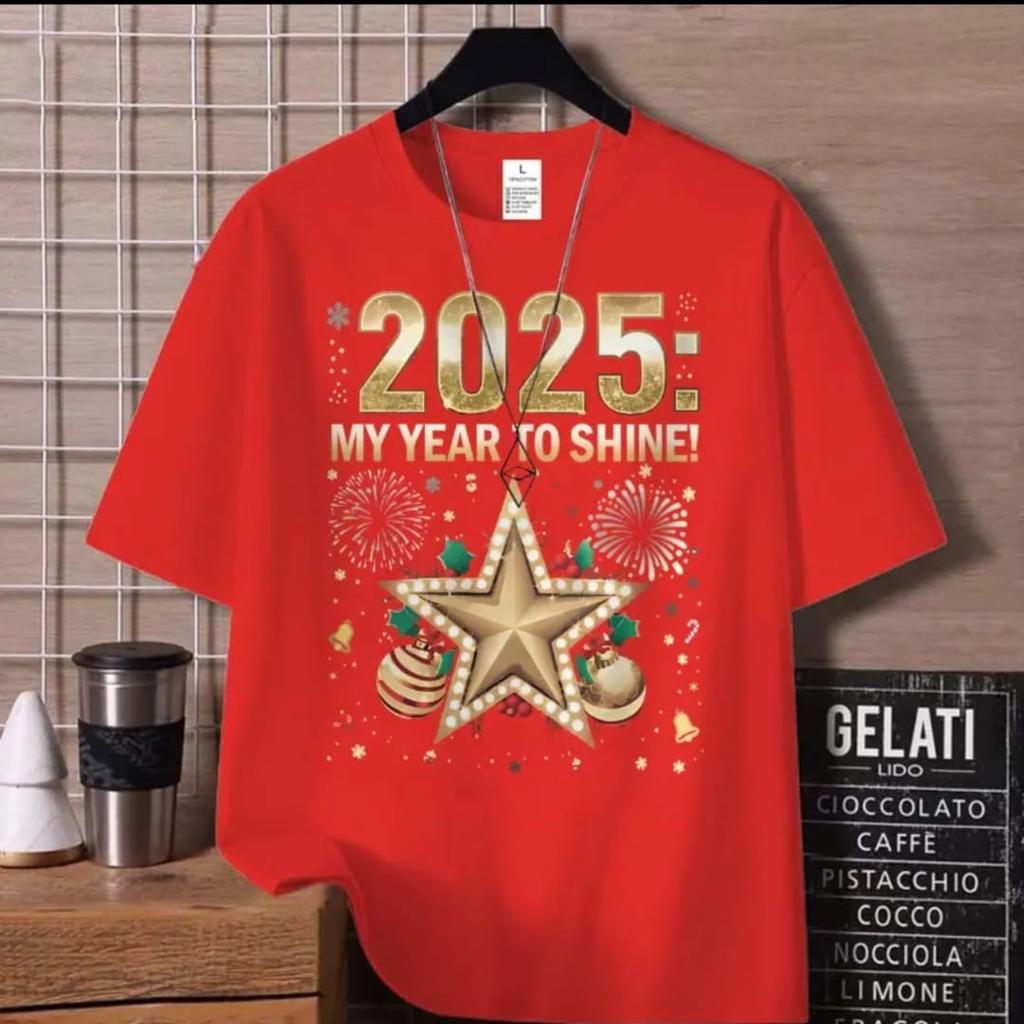 2025 Новогодняя футболка для мужчин и женщин, модные повседневные футболки с коротким рукавом в парном стиле, свободные футболки унисекс, одежда, топы, уличная одежда