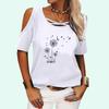 Women Casual Short Sleeve T-shirt Summer Fashion Off Shoulder Top Round Neck Floral Print Tee Shirt Pullover Ladies T-shirt