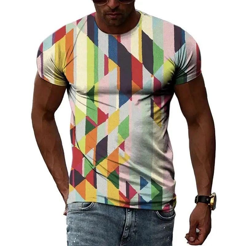 Летняя мужская повседневная модная футболка с нерегулярным узором с 3d принтом и круглым воротником с коротким рукавом, уличная свободная одежда больших размеров, дышащий топ