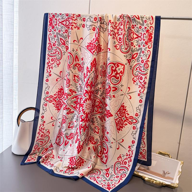 Spring And Summer Thin Simulated Silky Brocade Silk Scarf Long Scarf Silky Printed Shawl Versatile Headscarf Scarf