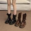 British Style Two Wear Folded Martin Boots Women's 2025 New Autumn Retro Medium Boots Platform Locomotive Short Boots
