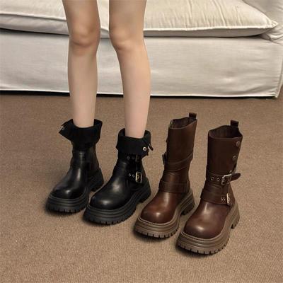 Британский стиль два способа носки сложенные ботинки Мартина женские 2025 новые осенние ретро полусапоги платформа локомотив короткие ботинки