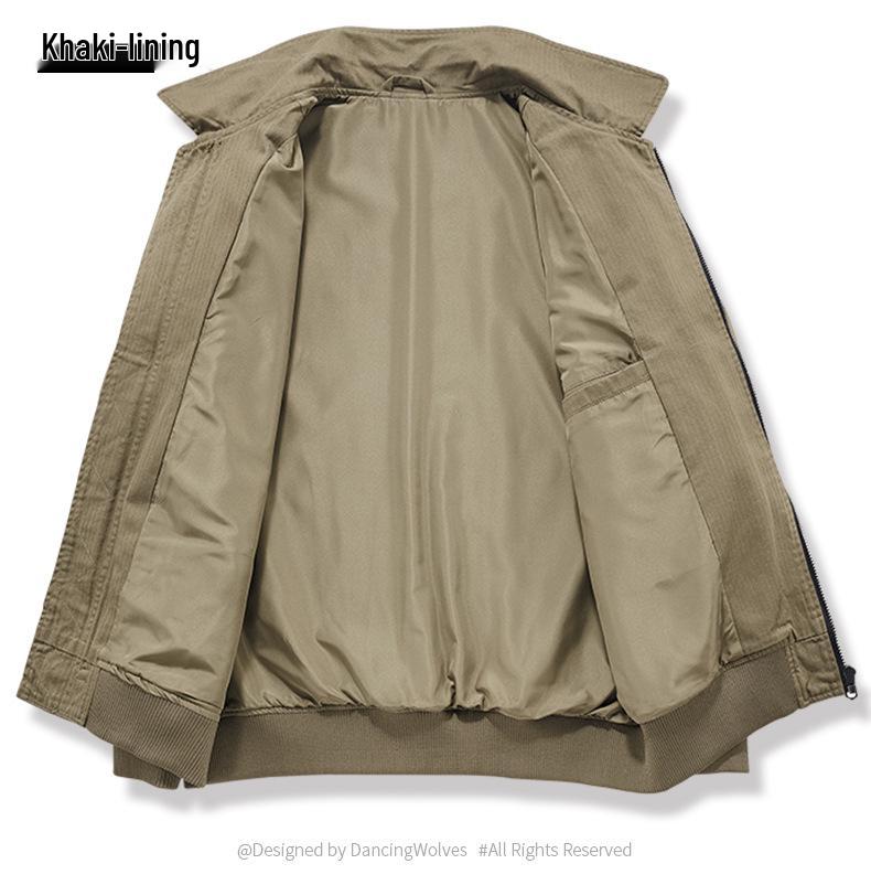 Unisex Casual Cotton Bomber Jacket - Solid Color, Lapel, Spring/Autumn, Loose Fit