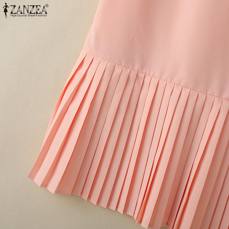 ZANZEA Женское летнее повседневное платье с коротким рукавом и кукольным воротником