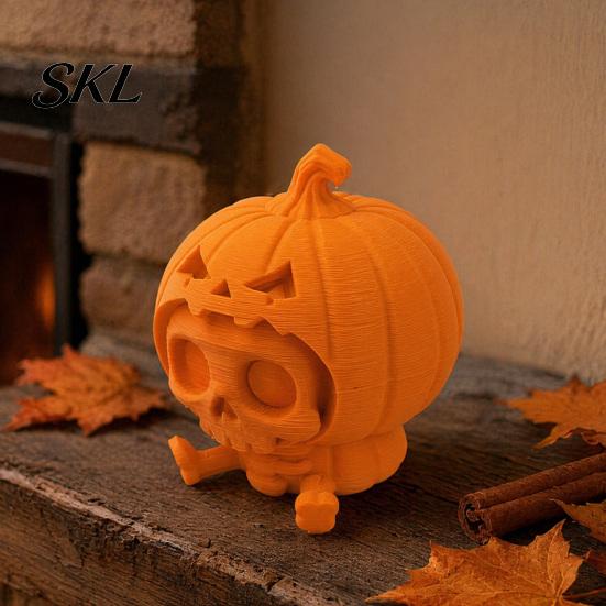 Small Limbs Pumpkin Figurine Skull Ornament, Hollow Ghost Face Design, 3D Printed Matte White Ornament Detailed Layered Halloween Figurine,