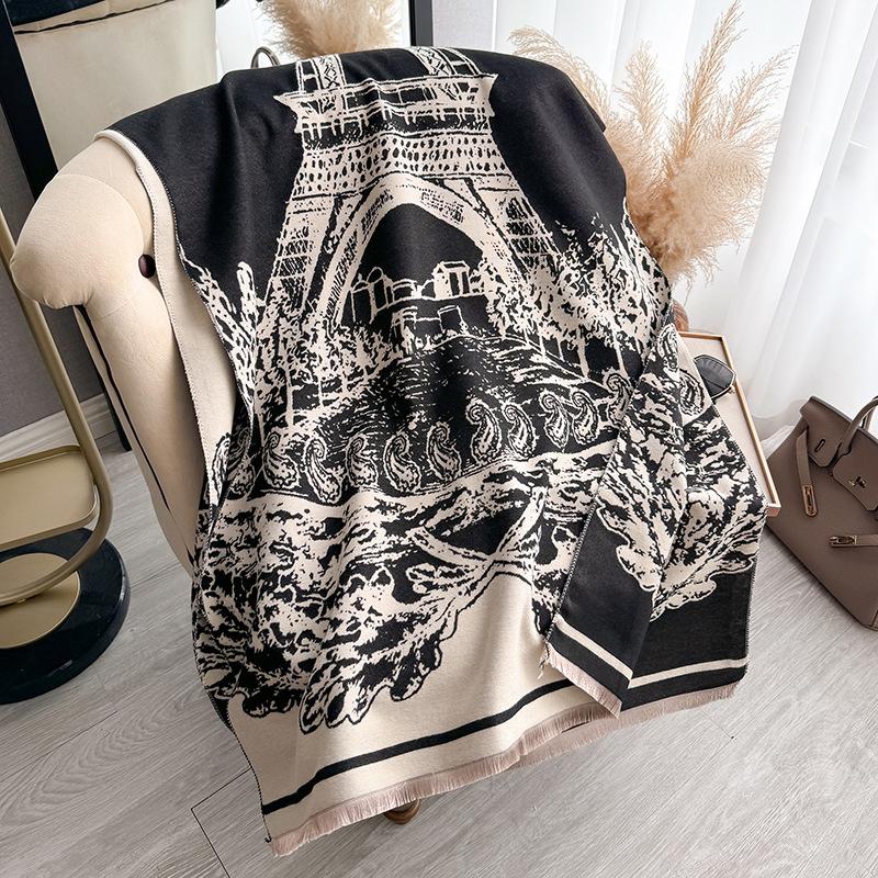 Graphic Print Reversible Scarf Winter Luxury Warm Shawl For Women