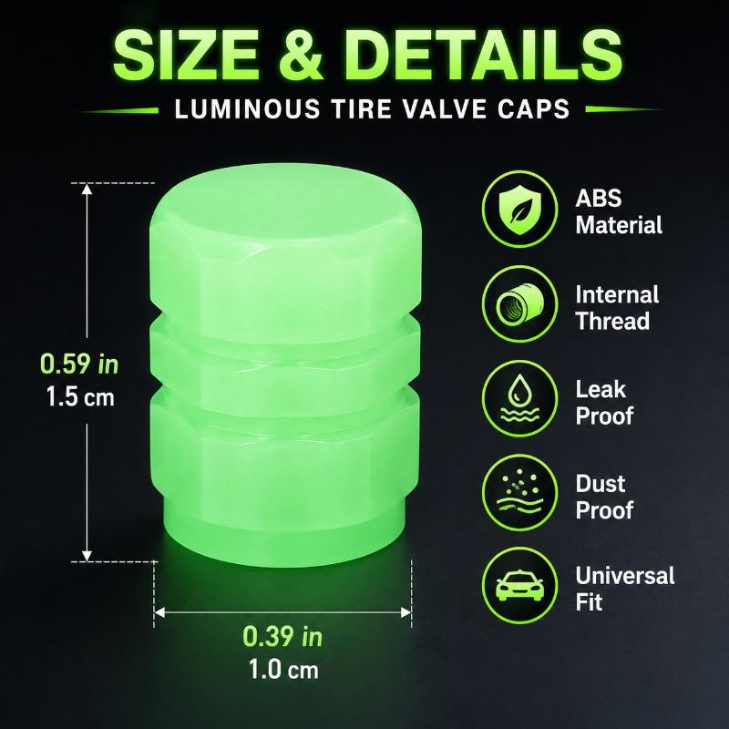 4PCS Glow in the Dark Tire Valve Caps Universal Protective Dustproof Stem Covers for Cars SUVs Motorcycles Bicycles E-Bikes Valve Stems 1