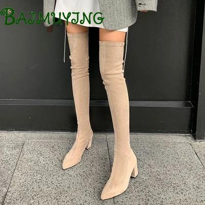 Острый носок на высоком каблуке Женская сексуальная обувь Ботфорты 2025 года Тренд Элегантные Молния Массивные Ботинки Челси Туфли-лодочки Новые Mujer Botas