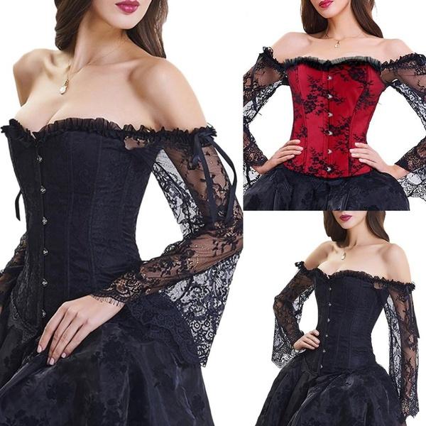 Кружевной женский кружевной корсет на одно плечо с длинными рукавами и поясным корсетом