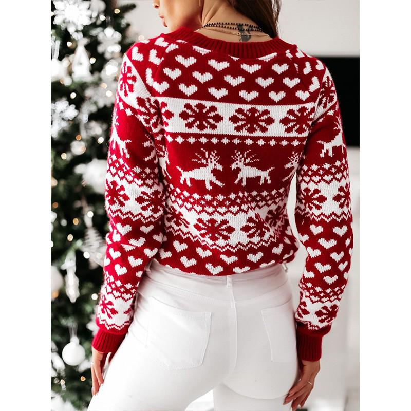 2024 Autumn/Winter Women's Christmas Snowflake Long Sleeve Knitted Sweater