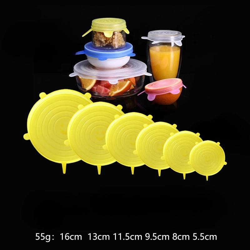 Набор из 6 многоразовых силиконовых крышек - Растягивающиеся, герметичные и экологичные