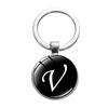 1PC A-Z Initial Name Letter Pendant Keychains Holder Round Alphabet Keyrings Art Photo Glass Cabochon Vintage Jewelry