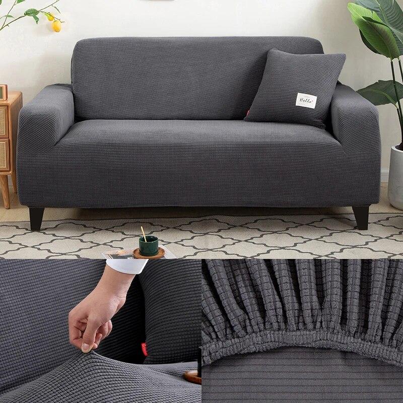 Jacquard Thick Sofa Covers for Living Room Plain Couch Cover Corner L Shape Chaise Longue Sofa Slipcovers Solid Color 1PC