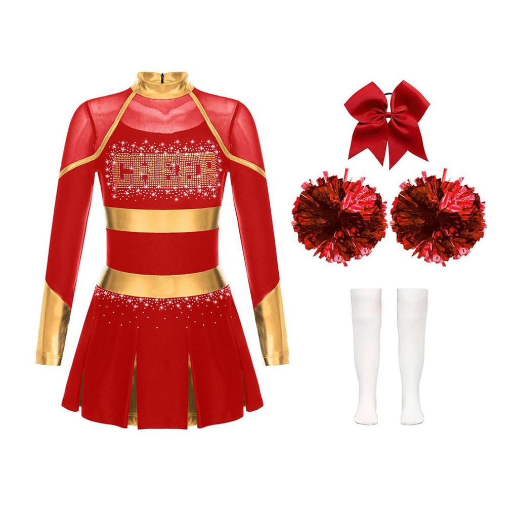 Детский модный костюм для чирлидинга и косплея, комплект (Платье + Аксессуар для волос + Цветок для руки + Носки)