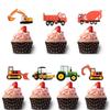 7pcs Truck Car Excavator Tractor Cupcake Topper Boys Favors Birthday Cake Decoration Paper Backing Dessert Insert Party Supply