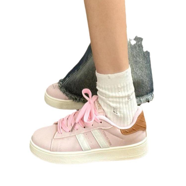 Розовые туфли-композиты, популярная женская обувь 2024 года, осенняя новая спортивная национальная волна, универсальная повседневная белая обувь для женщин