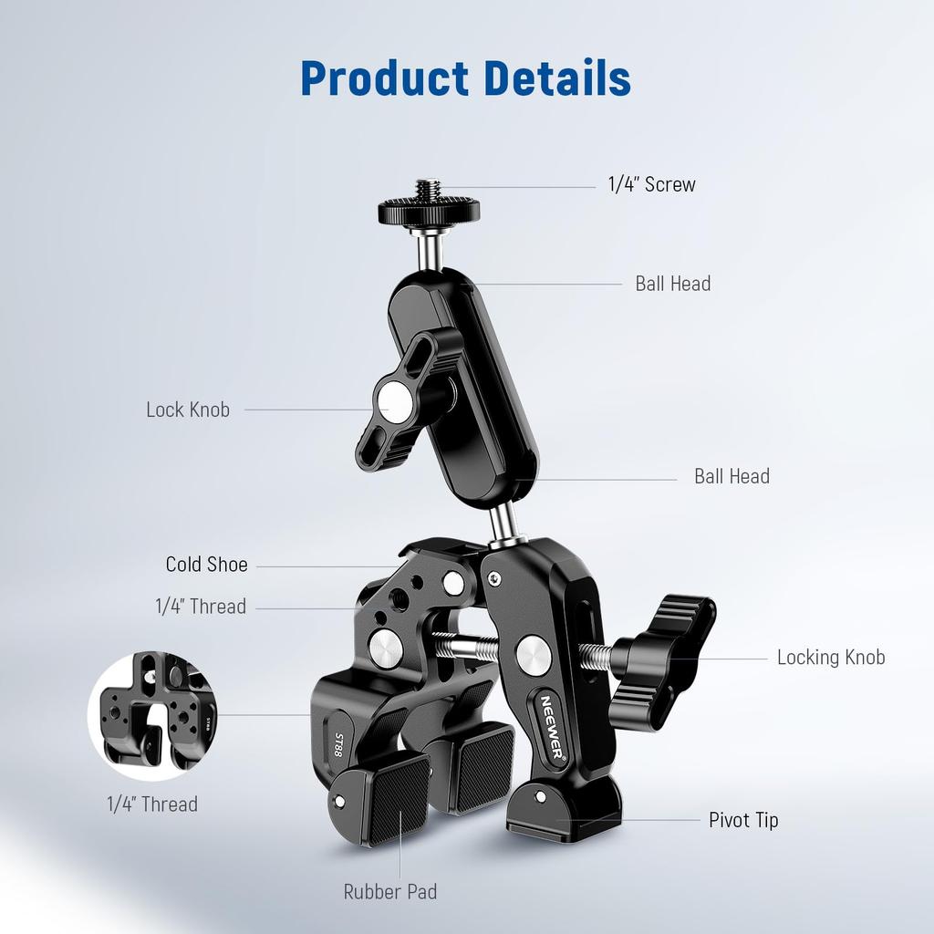 Neewer ST88 Magic Arm Clamp with Ball Head – Camera Mount
