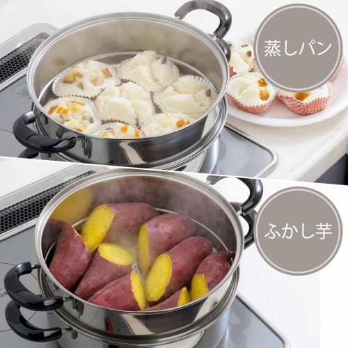 Shimomura Kihan Steamer, 26cm, Made In Japan, Induction Compatible, Stainless Steel, Two-Tier Steamer, Easy Steaming for Vegetables, Tsubame-Sanjo, Pr