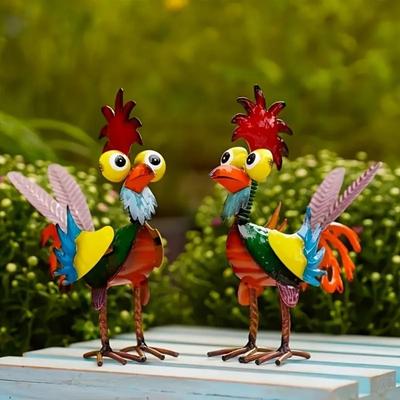 Уличные Украшения Садовые Статуэтки Петухов Железная Миниатюрная Скульптура Курицы Антикоррозийное Искусство для Двора Металлические Петушиные Украшения